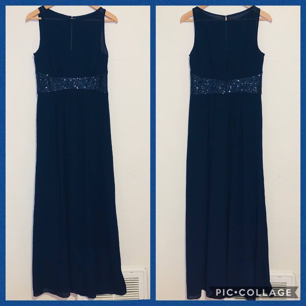 Chaps Navy Sequined Georgette Evening Gown - Picture 2 of 4